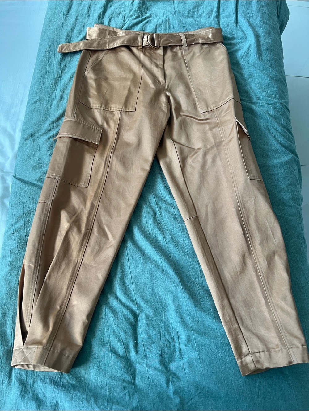 Donna Karan Tan Cargo Belted Pants